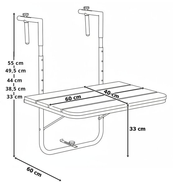 TZB Závěsný balkónový stůl Aretto 60 cm šedý