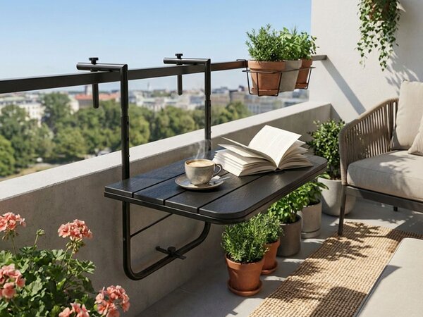 TZB Závěsný balkónový stůl Aretto 60 cm černý