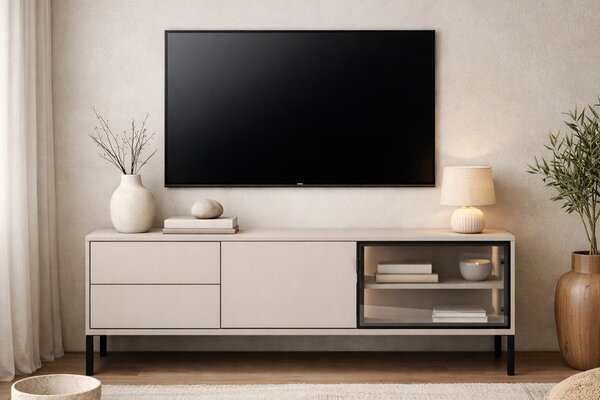TV stolek Harmona 160 cm se zásuvkami a osvětlením - kašmír