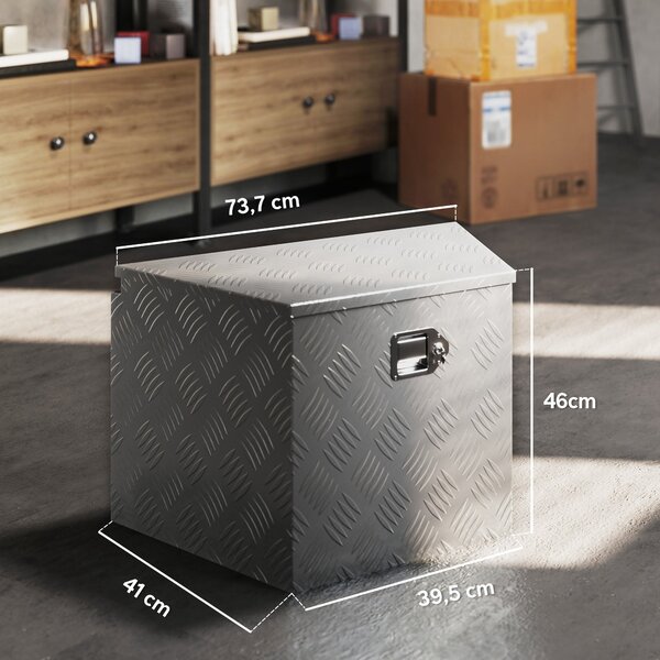 HOMCOM Přívěsná toolbox, Hliníková úložná skříň, Integrovaný zámek s klíči, Trapezoidní tvar, pro dodávky, přívěsy, 73,7 x 41 x 46 cm, Stříbrná | Aoso