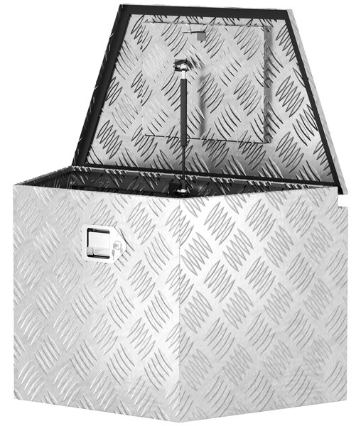 HOMCOM Přívěsná toolbox, Hliníková úložná skříň, Integrovaný zámek s klíči, Trapezoidní tvar, pro dodávky, přívěsy, 73,7 x 41 x 46 cm, Stříbrná | Aoso