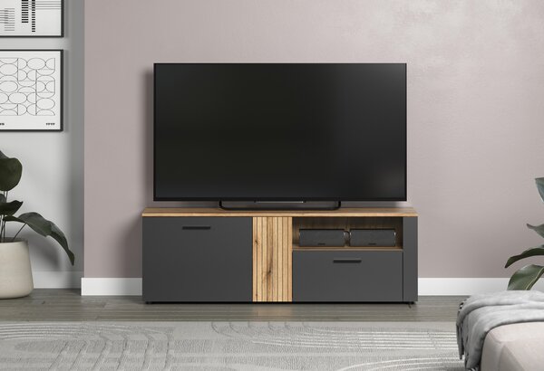 TV skříňka Esferas (grafit + dub evoke). Akce -23%