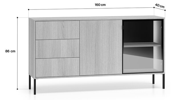 Komoda Harmona 160 cm se zásuvkami a osvětlením - dub lindberg