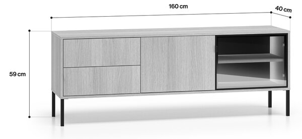 TV stolek Harmona 160 cm se zásuvkami a osvětlením - dub lindberg