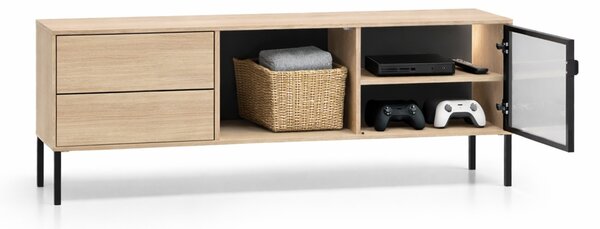 TV stolek Harmona 160 cm se zásuvkami a osvětlením - dub lindberg