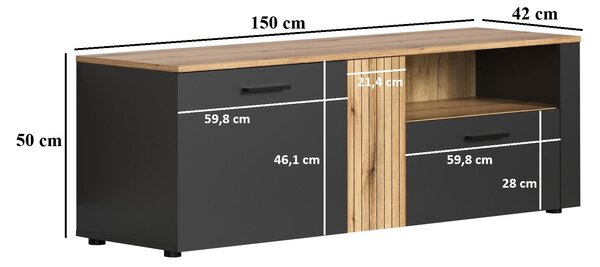 TV skříňka Esferas (grafit + dub evoke). Akce -23%