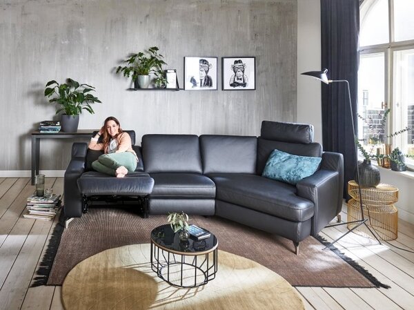 Kožená rohová sedací souprava PRISMA s funkcí relax Pravý roh