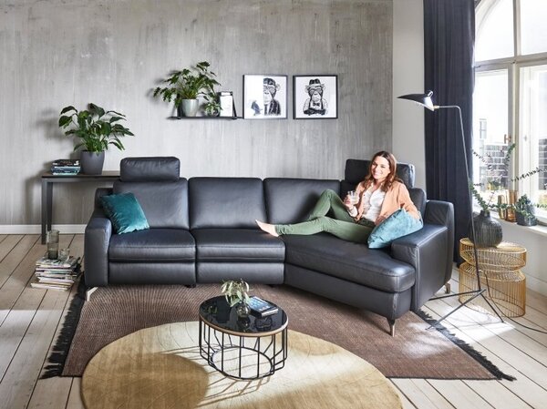 Kožená rohová sedací souprava PRISMA s funkcí relax Pravý roh