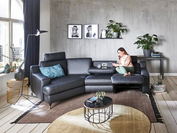 Kožená rohová sedací souprava PRISMA s funkcí relax Levý roh