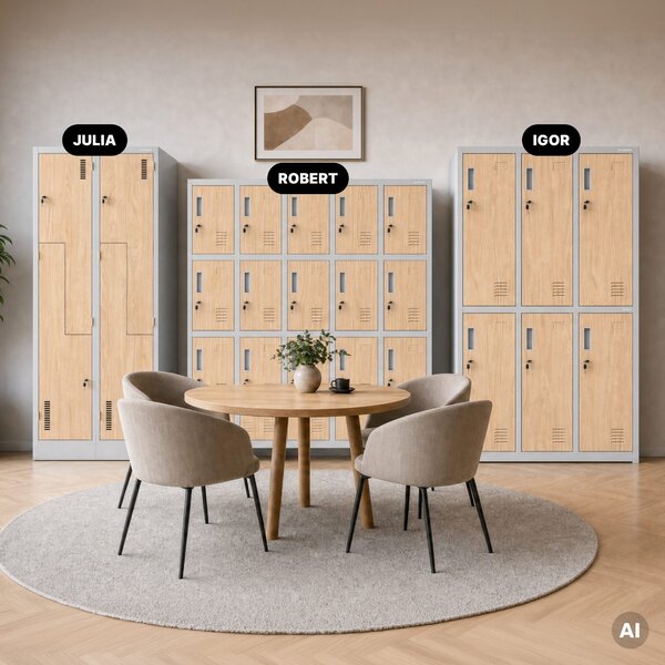 Sociální BHP skříň s přihrádkami šedá / dub sonoma, 1360x1720x450 mm: ROBERT Eco Design