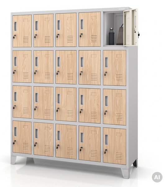 Sociální BHP skříň s přihrádkami šedá / dub sonoma, 1360x1720x450 mm: ROBERT Eco Design