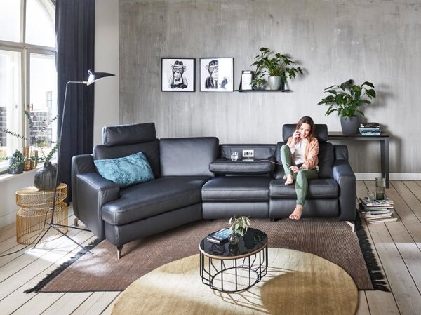 Kožená rohová sedací souprava PRISMA s funkcí relax Levý roh