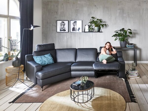 Kožená rohová sedací souprava PRISMA s funkcí relax Levý roh