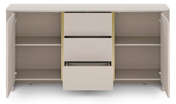 Komoda Sorrenti 168 cm se zásuvkami – kašmír / zlatá