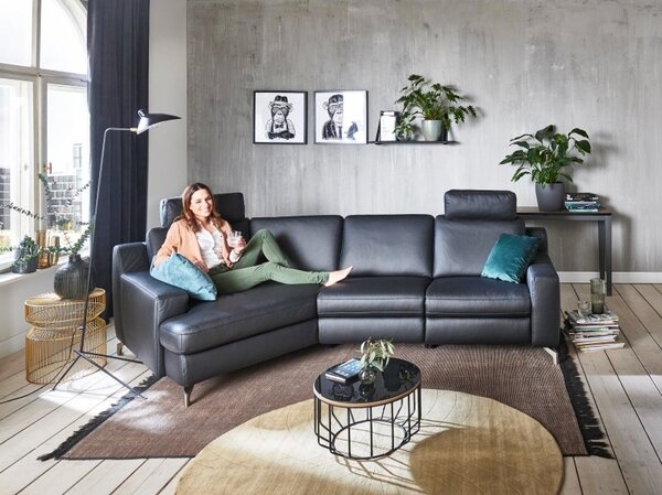 Kožená rohová sedací souprava PRISMA s funkcí relax Levý roh