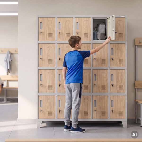 Sociální BHP skříň s přihrádkami šedá / dub sonoma, 1360x1720x450 mm: ROBERT Eco Design