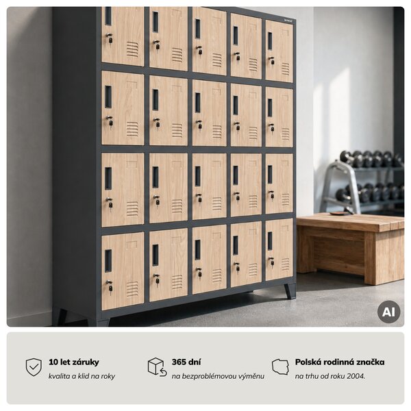 Sociální BHP skříň s přihrádkami antracitová / dub sonoma, 1360x1720x450 mm: ROBERT Eco Design