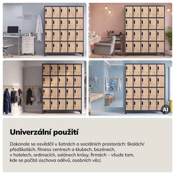 Sociální BHP skříň s přihrádkami antracitová / dub sonoma, 1360x1720x450 mm: ROBERT Eco Design