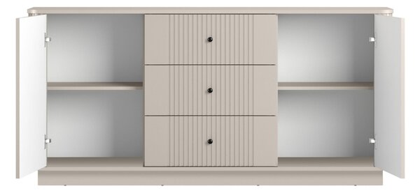 Komoda Vesper 160 cm se zásuvkami na soklu - kašmír / černé úchyty