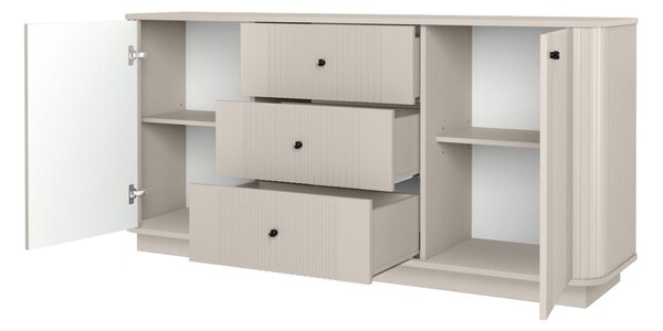 Komoda Vesper 160 cm se zásuvkami na soklu - kašmír / černé úchyty