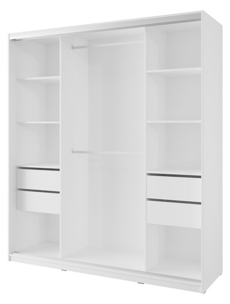Šatní skříň NEJBY BARNABA 180 cm s posuvnými dveřmi, zrcadlem, 4 šuplíky a 2 šatními tyčemi, bílá