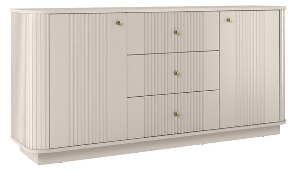 Komoda Vesper 160 cm se zásuvkami na soklu - kašmír / zlaté úchyty