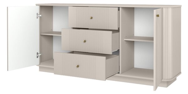 Komoda Vesper 160 cm se zásuvkami na soklu - kašmír / zlaté úchyty