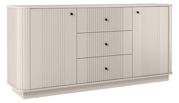Komoda Vesper 160 cm se zásuvkami na soklu - kašmír / černé úchyty
