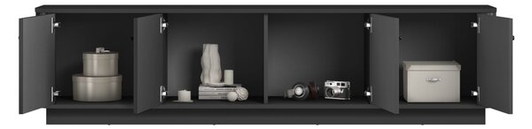 Černá TV skříňka Vesper 4D 187 cm s kuchyňským soklem a černými úchyty