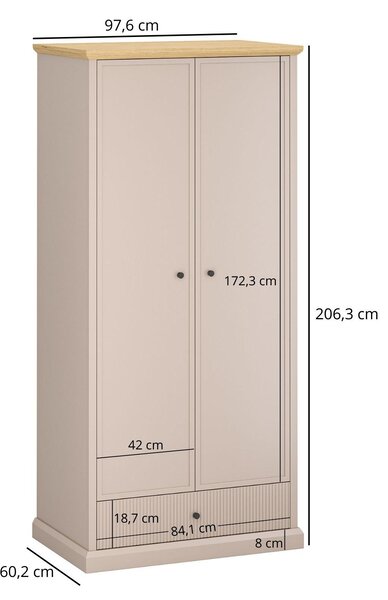 Šatní skříň Indices 1 (taupe + dub kamenný)