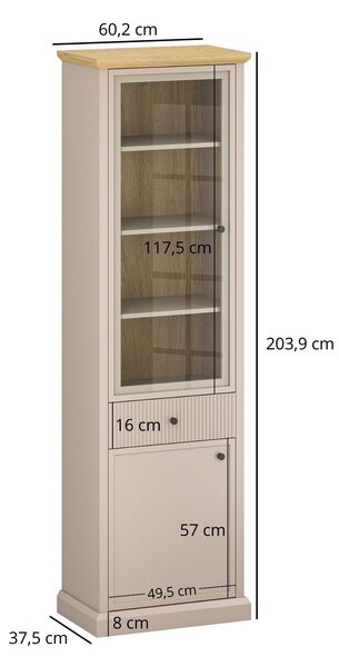 Vitrína Indices 1 (taupe + dub kamenný)