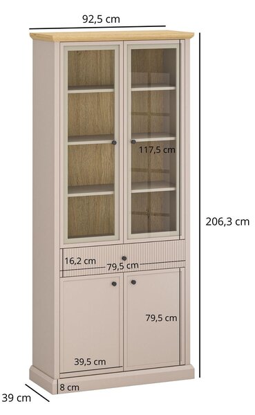 Vitrína Indices 3 (taupe + dub kamenný). Akce -22%