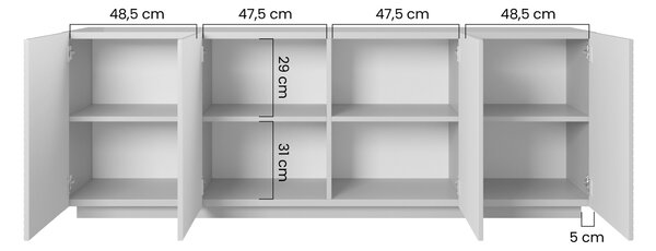 Moderní komoda Asha 200 cm čtyřdveřová - artisan / černý mat