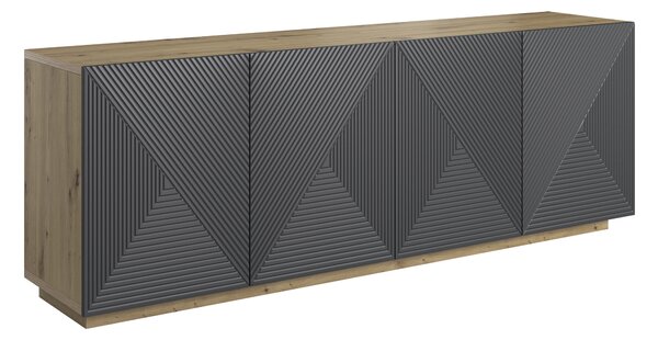 Moderní komoda Asha 200 cm čtyřdveřová - artisan / rivier stone mat