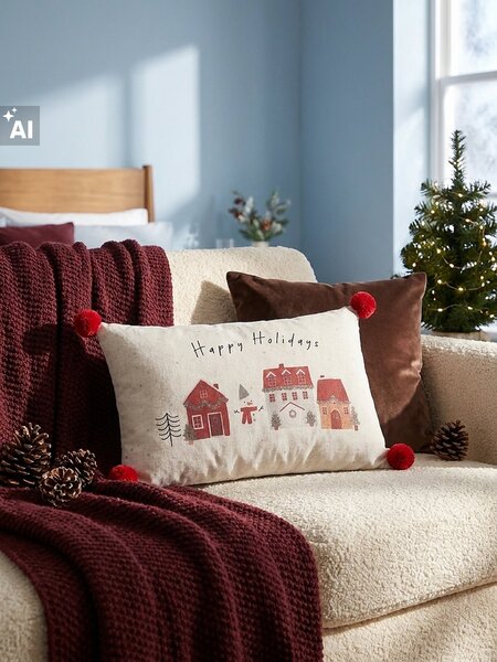 Sinsay - Vánoční polštář s nápisem „Happy Holidays“ - vícebarevná
