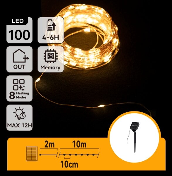 Aigostar - LED Solární řetěz 100xLED/8 funkcí 12m IP65 teplá bílá