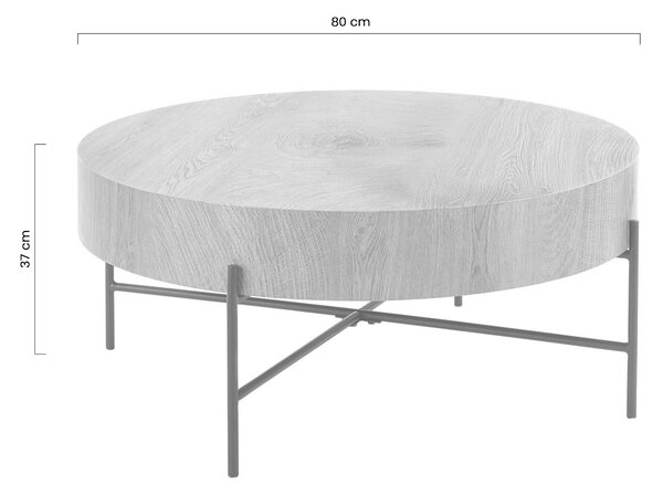 Kulaté konferenční stolky Liviano 80 a 45 cm - přírodní dub / černý