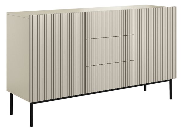 Moderní komoda Nicole 150 cm s šuplíky a ryhovaným čelem - kašmír / černé nohy