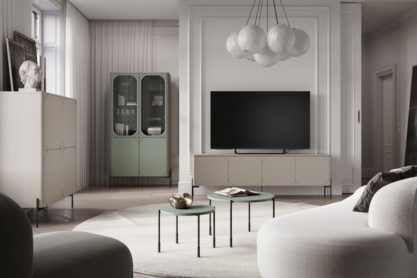 Moderní TV skříňka Sonatia 200 cm se čtyřmi dveřmi na kovových nožkách - kašmír