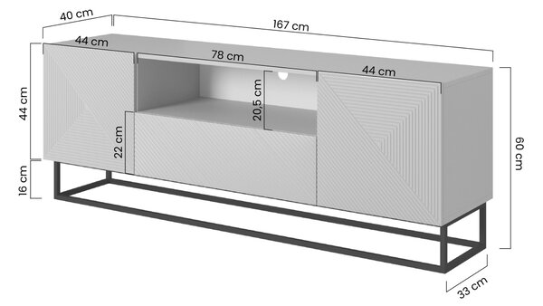 TV stolek Asha 167 cm se zásuvkou a kovovou konstrukcí - artisan / černý mat