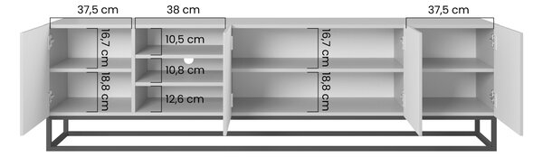 TV stolek Asha 200 cm s rýhovaným čelem a výklenkem na kovovém rámu - dub artisan / černý mat