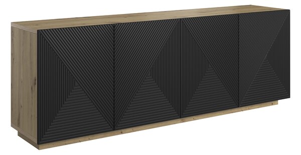 Moderní komoda Asha 200 cm čtyřdveřová - artisan / černý mat