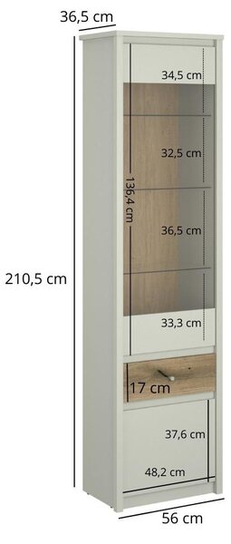 Vitrína Kodro 1 (kašmír + dub evoke). Akce -22%