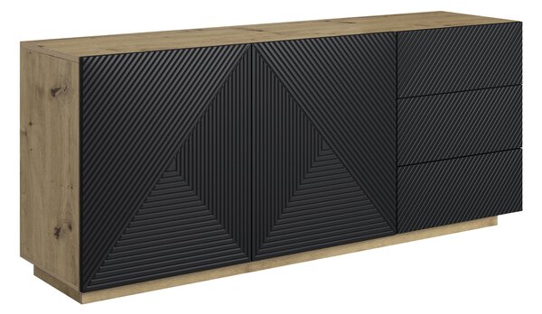 Moderní komoda Asha 167 cm dvoudveřová se zásuvkami - artisan / černý mat