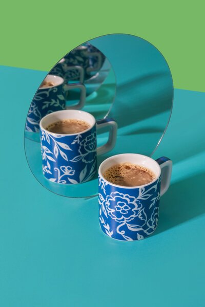 KitchenCraft Espresso šálek La Cafetiere Blu Fiorato, 120 ml modrý LCESP06
