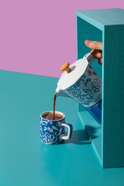 KitchenCraft Espresso šálek La Cafetiere Blu Fiorato, 120 ml modrý LCESP06