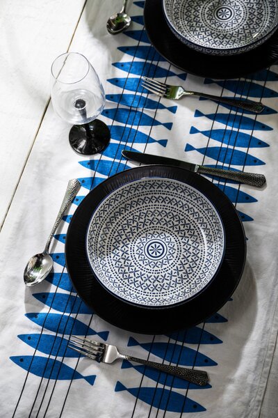 Mikasa Kameninová miska Coupe se žluto-modrým geometrickým vzorem, 21 cm MKPBOWLS43