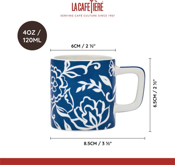 KitchenCraft Espresso šálek La Cafetiere Blu Fiorato, 120 ml modrý LCESP06