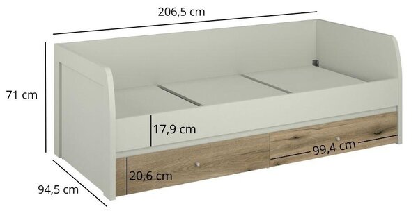 Jednolůžková postel 90 cm (válenda) Kodro (kašmír + dub evoke) (s roštem) (s úl. prostorem)