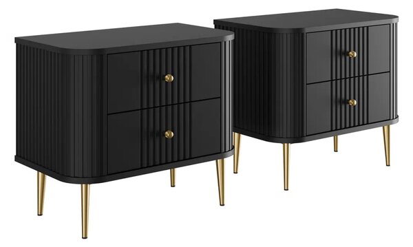 Set nočních stolků Vesper 56 cm - černá / zlaté nohy